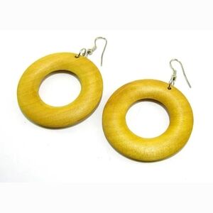 Yellow Wooden Hoop Fashion Earrings